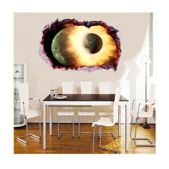 Sticker decorativ, Gaura in perete 3D, Planete, 85 cm, 395STK