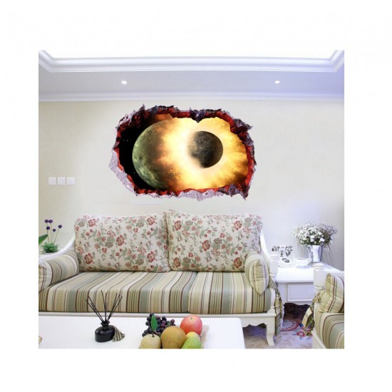 Sticker decorativ, Gaura in perete 3D, Planete, 85 cm, 395STK