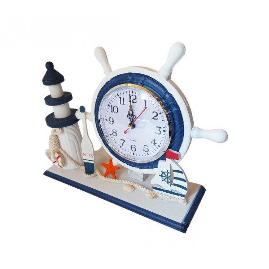 Ceas decorativ, Timona cu far si ancora, Albastru, 26 cm, K919A-1