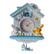 Ceas de perete cu pendul  in forma de Casuta pentru copii, Albastru, 30 cm, MHT620