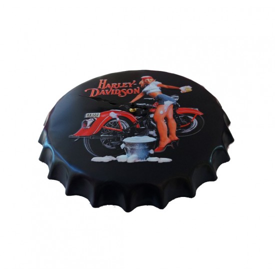 Ceas de perete in forma de capac de bere, Harley Davidson, Metal, 40 cm,  540926X