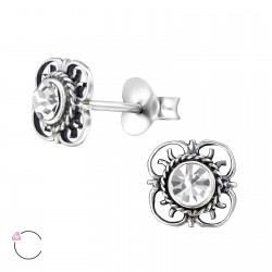 Cercei argint, Floare de la Bali cu cristale Swarovski White, A4S30073-1 Cercei argint, Floare de la Bali cu cristale Swarovski White, A4S30073-1