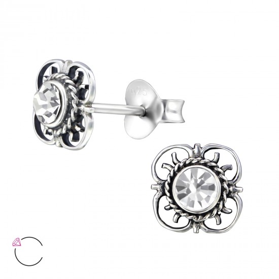 Cercei argint, Floare de la Bali cu cristale Swarovski White, A4S30073-1