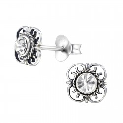 Cercei argint, Floare de la Bali cu cristale Swarovski White, A4S30073-1