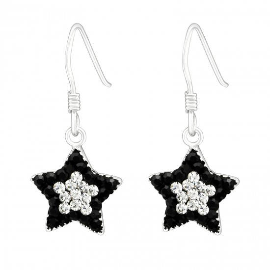 Cercei argint, Stea cu cristale, Black, A4S9667