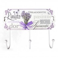 Cuier decorat cu flori, 3 agatatori, 1090E-1 Cuier decorat cu flori, 3 agatatori, 1090E-1