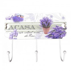 Cuier decorat cu flori, 3 agatatori, 1090E-2 Cuier decorat cu flori, 3 agatatori, 1090E-2