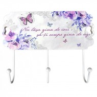 Cuier decorat cu flori, 3 agatatori, 1090E-3 Cuier decorat cu flori, 3 agatatori, 1090E-3
