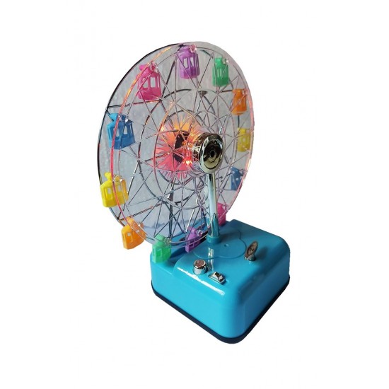 Cutie muzicala, cu cheita, Roata mare cu luminite si cheita, Albastru, 22 cm, MY6067