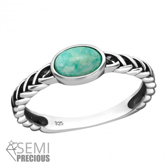 Inel argint, Oval cu piatra din Zirconiu, Green Turquoise, Marimea 55, A4S39248