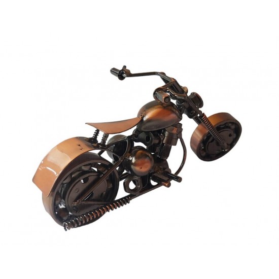 Motocicleta decorativa, Din metal, Maro, 16 cm, 356-9D