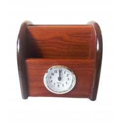 Ornament de birou cu ceas din lemn, Maro, 12 cm, 3561DX