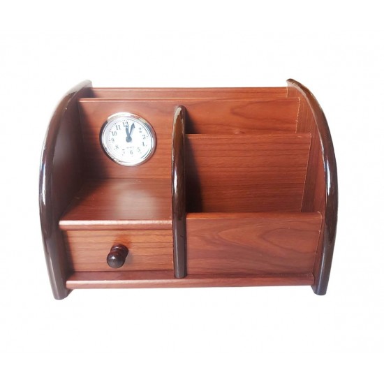 Ornament de birou cu ceas din lemn, Maro, 20 cm, 3560DX