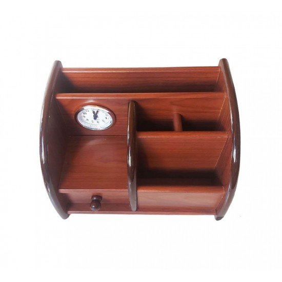 Ornament de birou cu ceas din lemn, Maro, 20 cm, 3560DX