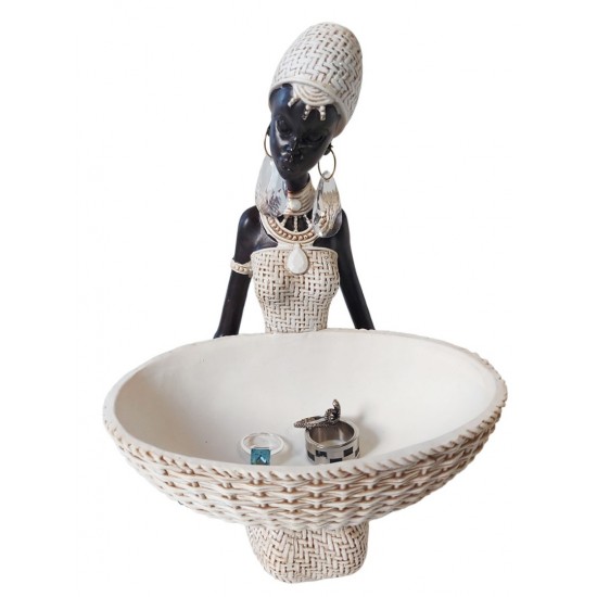Ornament decorativ, Africana cu suport pentru bijuterii, Alb, 24 cm, 222301S Ornament decorativ, Africana cu suport pentru bijuterii, Alb, 24 cm, 222301S