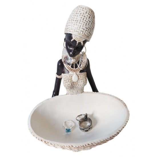 Ornament decorativ, Africana cu suport pentru bijuterii, Alb, 24 cm, 222301S Ornament decorativ, Africana cu suport pentru bijuterii, Alb, 24 cm, 222301S
