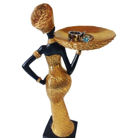 Ornament decorativ, Africana cu suport pentru bijuterii, Auriu, 32 cm, XC222306