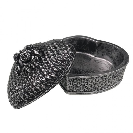 Ornament decorativ, Caseta in forma de inima cu capac, Gri, 12 cm, 1176H