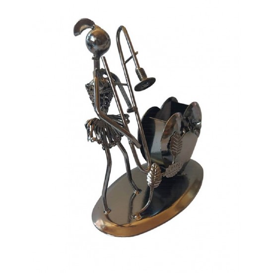 Ornament decorativ, Muzicant din metal cu suport de pixuri, Nergu, 15 cm, 356-16DD