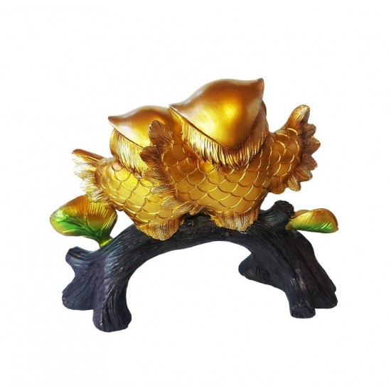 Statueta Decorativa, Bufnite pe creanga de copac, Auriu, 22 cm, GA21231