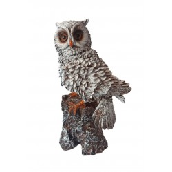 Statueta decorativa, Bufnita pe trunchi de copac, Gri, 25 cm, MI16