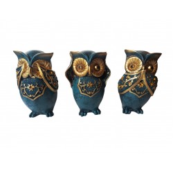 Statueta decorativa,Bufnite, Nu vad, Nu aud, Nu vorbesc, Albastru, 15 cm, 575KA