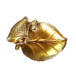Statueta decorativa, Bufnite pe frunza,  Auriu, 21 cm, GA21075-2