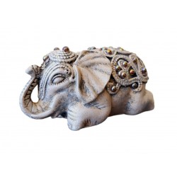 Statueta decorativa, Elefant cu perle, Gri, 14 cm, DVSAS072