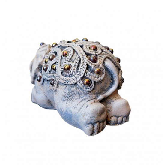 Statueta decorativa, Elefant cu perle, Gri, 14 cm, DVSAS072