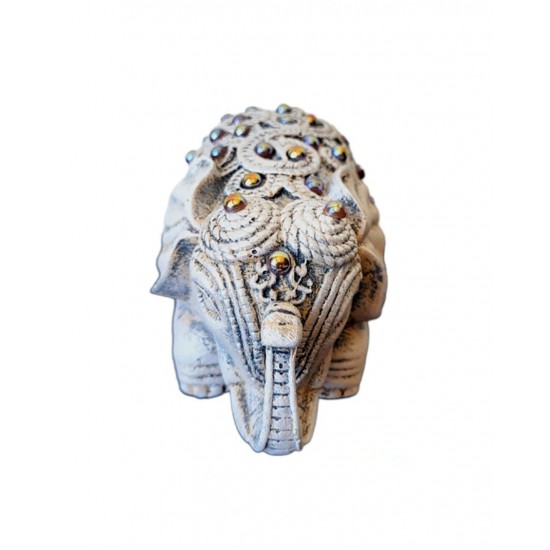 Statueta decorativa, Elefant cu perle, Gri, 14 cm, DVSAS072