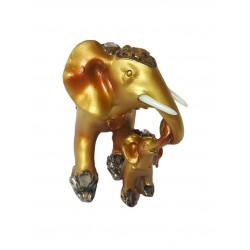 Statueta decorativa, Elefant cu pui, Auriu, 15 cm, XQ13009