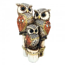Statueta decorativa, Familie de bufnite asezate pe trunchi de copac, 15 cm, 203H