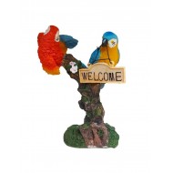 Statueta decorativa, Papagali pe creanga, Welcome, Portocaliu, 18 cm, 1025DD4-1