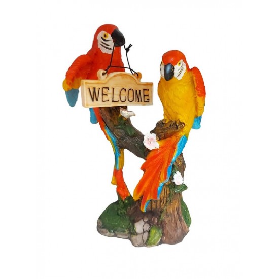 Statueta decorativa, Papagali pe creanga, Welcome, Portocaliu, 18 cm, 1025DD4