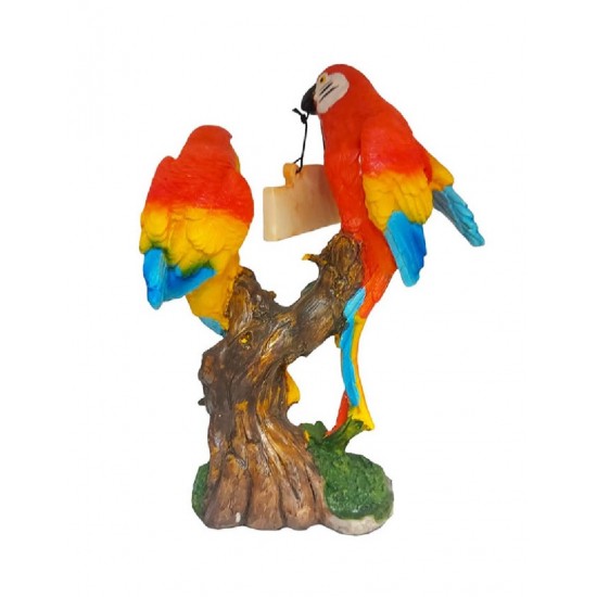Statueta decorativa, Papagali pe creanga, Welcome, Portocaliu, 18 cm, 1025DD4-2
