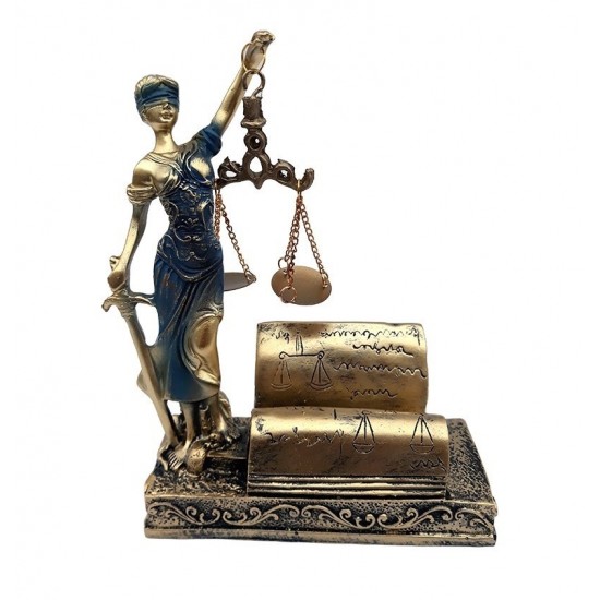 Statueta decorativa Zeita Justitiei cu suport pentru carti de vizita,18 cm, 143H
