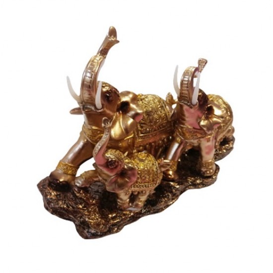 Statueta elefanti mama, tata si pui pe stanca, 29 cm, 33297JX