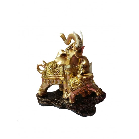 Statueta elefant mama si pui pe stanca, 25 cm, 33295JX