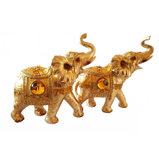 Statuete decorative, 2 Elefanti, Auriu, 21 cm, GXL023