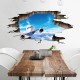 Sticker decorativ 3D, Gaura in perete, avion pe cer  115 cm, 97STK