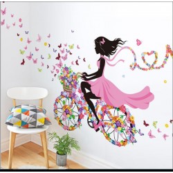 Sticker  decorativ  Biciclete inflorata cu fluturi colorati, 5STK