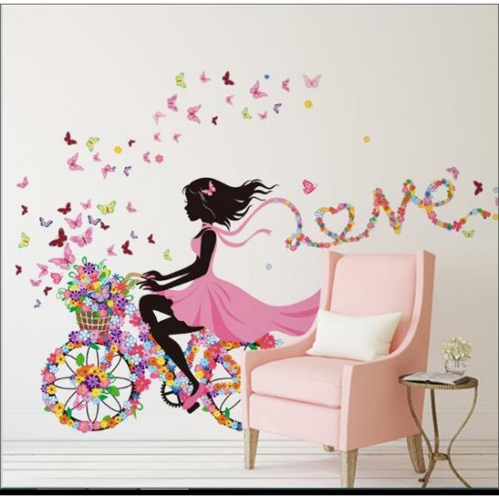 Sticker decorativ Biciclete inflorata cu fluturi colorati, 5STK Sticker decorativ Biciclete inflorata cu fluturi colorati, 5STK