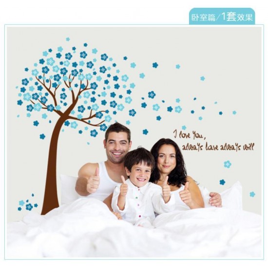 Sticker decorativ, Copacel cu flori albastre  150 cm, 107STK