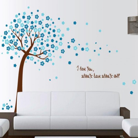 Sticker decorativ, Copacel cu flori albastre  150 cm, 107STK