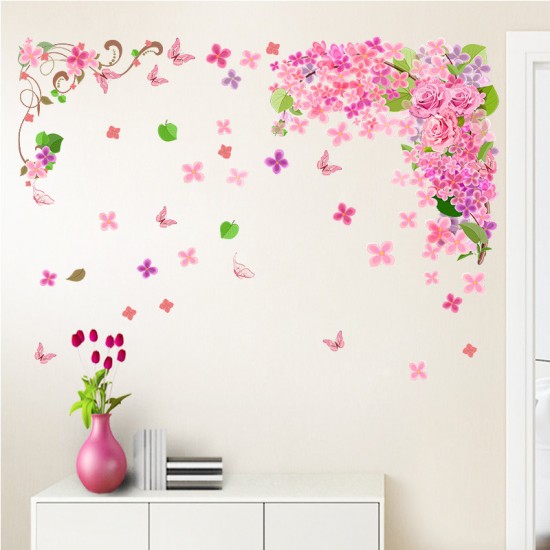 Sticker decorativ, Flori roz cu fluturasi 115 cm, 139-1STK