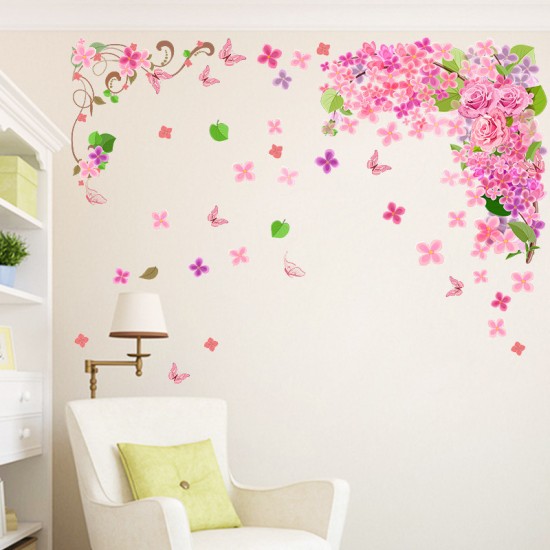 Sticker decorativ, Flori roz cu fluturasi 115 cm, 139-1STK
