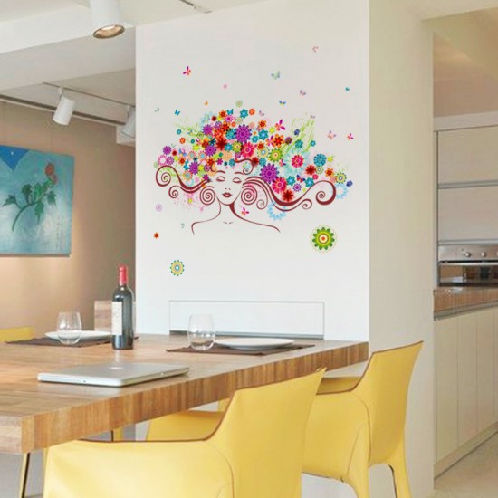 Sticker decorativ, Girl butterfly flowers 85 cm, 152STK