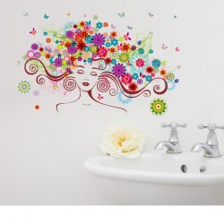 Sticker decorativ, Girl butterfly flowers 85 cm, 152STK