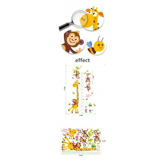 Sticker decorativ Masuratoare cu animalute,galben 145 cm, 54STK