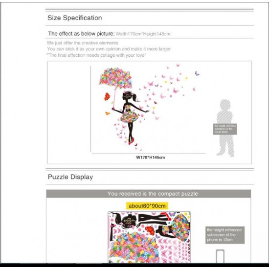 Sticker decorativ Umbrela din flori cu Fluturasi, 13STK Sticker decorativ Umbrela din flori cu Fluturasi, 13STK